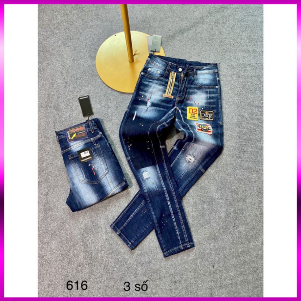 Quần Jean DSQ2 Quần Bò DSQ ống côn khoá lệch màu xanh thêu logo cưc chất | BigBuy360 - bigbuy360.vn