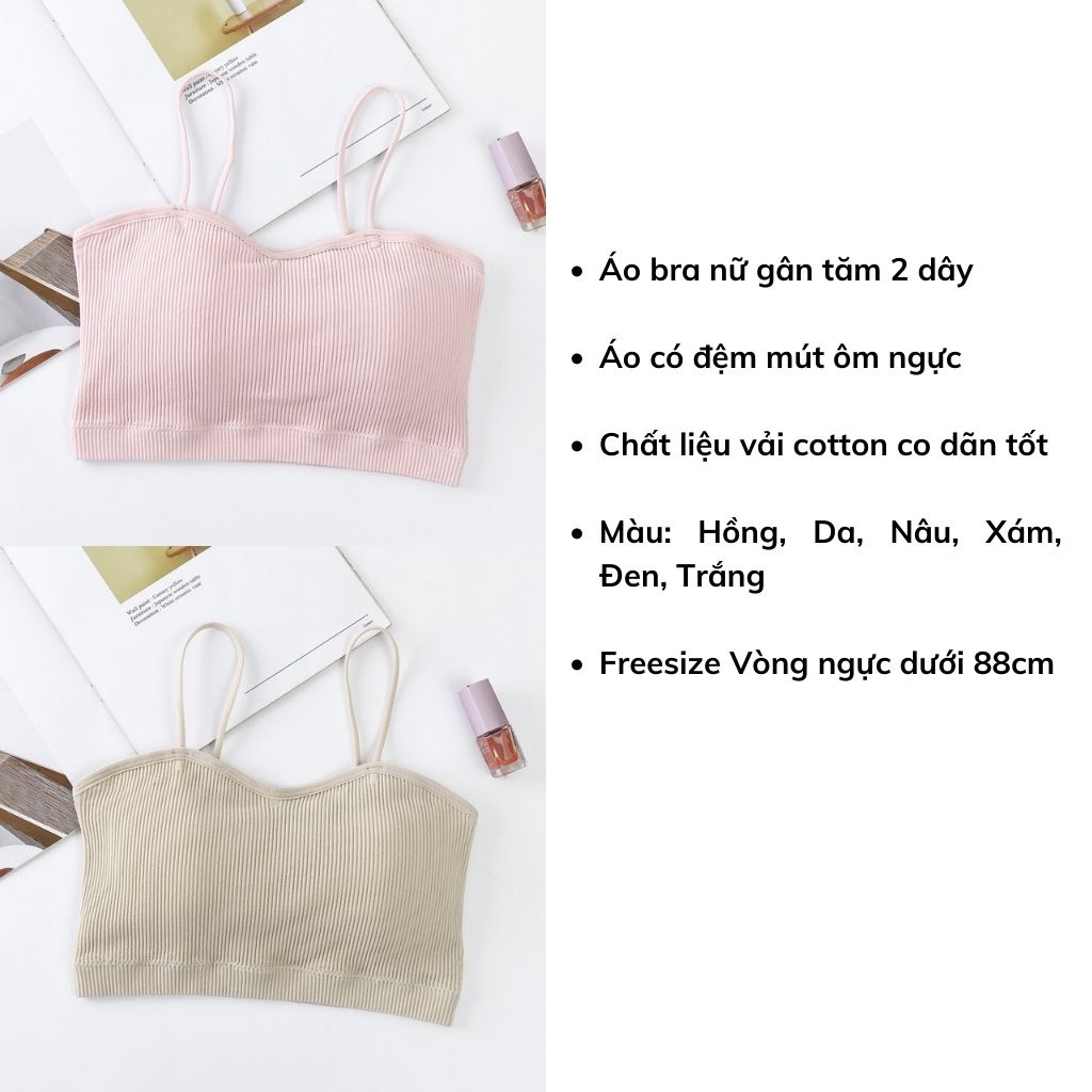 Áo bra nữ 2 dây gân tăm thể thao, Áo lót đệm mút mỏng ôm ngực LANIXA B7719