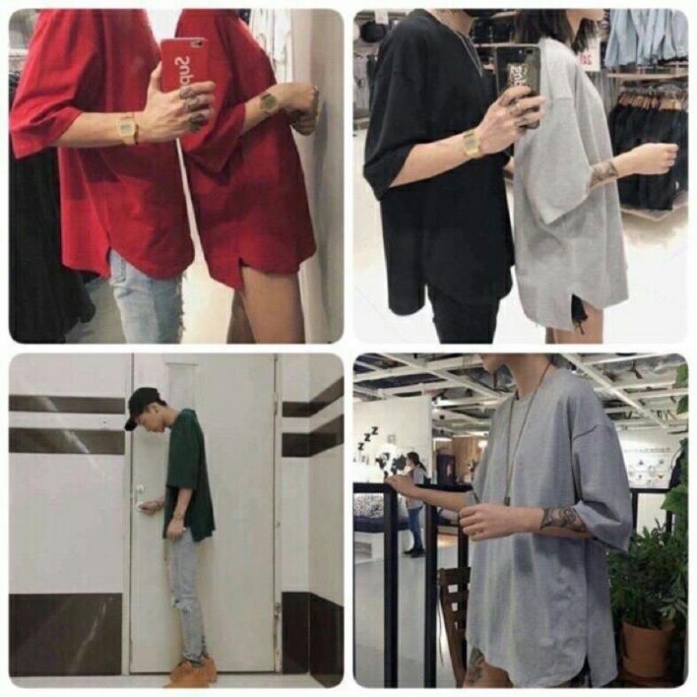 Áo thun trơn nam nữ xẻ vạt giá rẻ form rộng oversize kiểu hàn quốc unisex cao cấp DUKO FASHION AT28