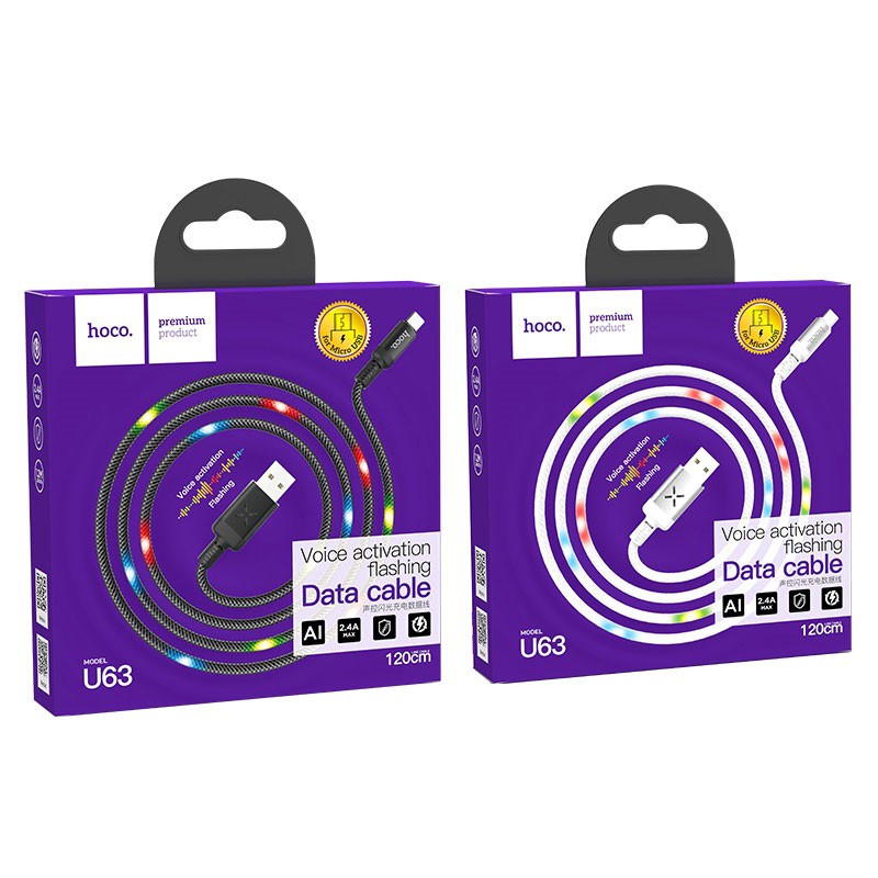 Cáp Sạc Nhanh Hoco U63 MICRO USB Cho Android Có Cảm Led Cảm Biến Âm Thanh - BH 1 Năm - Hưng Long PC