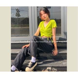 Aó croptop đắp chéo cột nơ