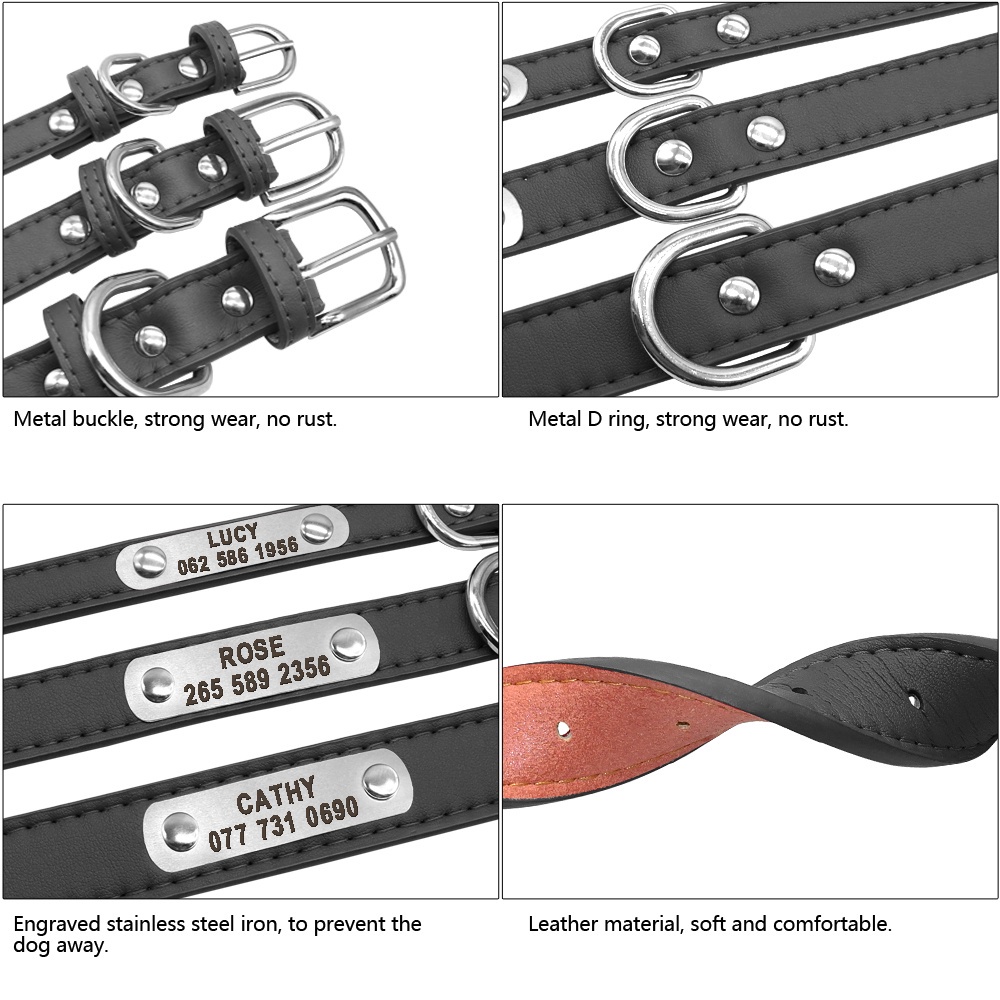 【RIZER】Vòng Cổ Bằng Da Khắc Chữ Tùy Chỉnh Có Đệm Bên Trong Với Thẻ ID Cá Nhân Hóa Cho Chó Và Mèo