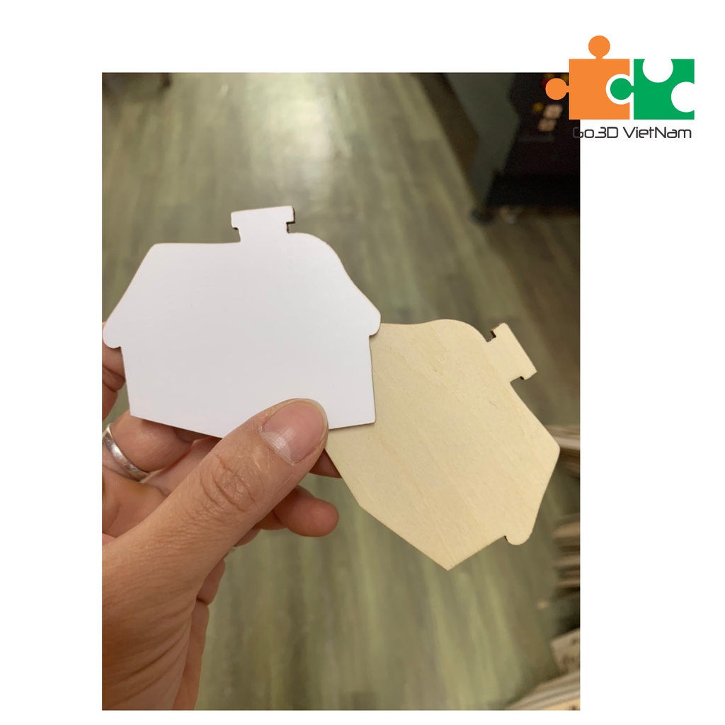 Thẻ gỗ, miếng gỗ làm đồ chơi học liệu cho bé HCN,tròn, vuông, tim, tam giác, Cây, Cá, Lá, Ngôi nhà Hoa
