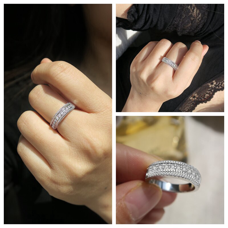 Nhẫn đôi ZHOUYANG R544 màu bạc đính đá zircon AAA phong cách đơn giản thời trang dành cho cả nam và nữ