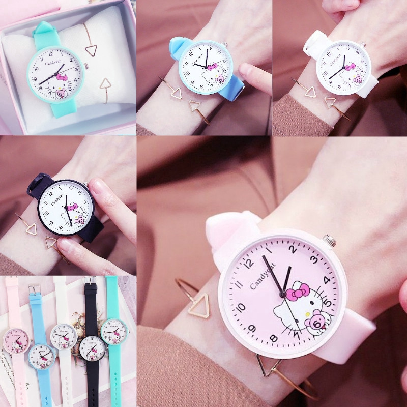 Đồng Hồ Đeo Tay In Hoạt Hình Hello Kitty Thiết Kế Dễ Thương Cho Bé