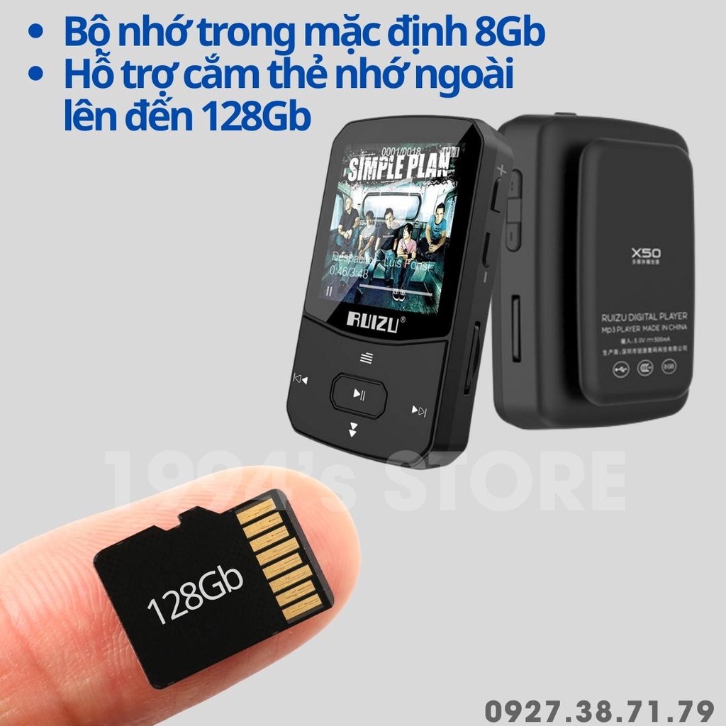 [CÓ SẴN] Máy nghe nhạc thể thao Bluetooth 5.0 RUIZU X50 Lossless - Bộ nhớ 8Gb - Có kẹp áo - Siêu nhỏ gọn và cực kỳ nhẹ