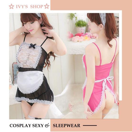 Bộ ngủ Cosplay hầu gái voan lưới - Đen,hồng đậm,xanh HG001 | BigBuy360 - bigbuy360.vn