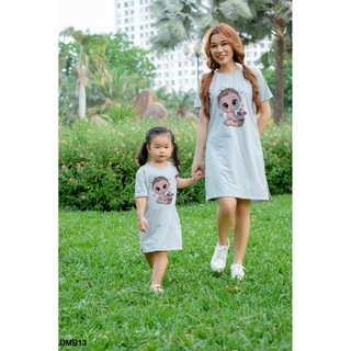 [Mẩu Siêu Đẹp] ĐẦM SUÔNG MẸ VÀ BÉ IN HÌNH EM BÉ DỄ THƯƠNG FORM  RỘNG THOẢI MÁI -DMB13