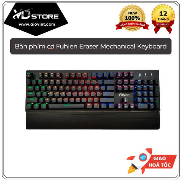 Bàn Phím Cơ Fuhlen Eraser Mechanical Keyboard cho Game thủ, có led RGB - Hàng chính hãng, BH 12 tháng