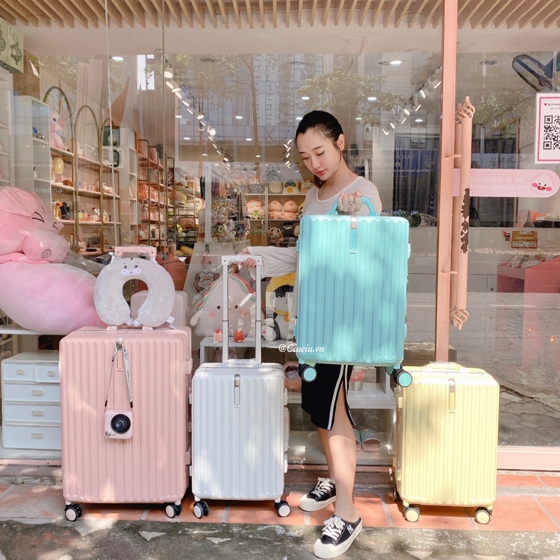 Vali cao cấp 2 khoá mã số dễ thương khung nhôm chịu lực, nhẹ - Ảnh thật shop chụp