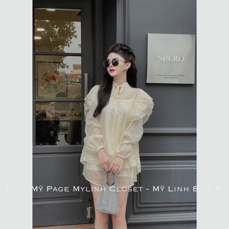 Set tơ phối viền ren tiểu thư