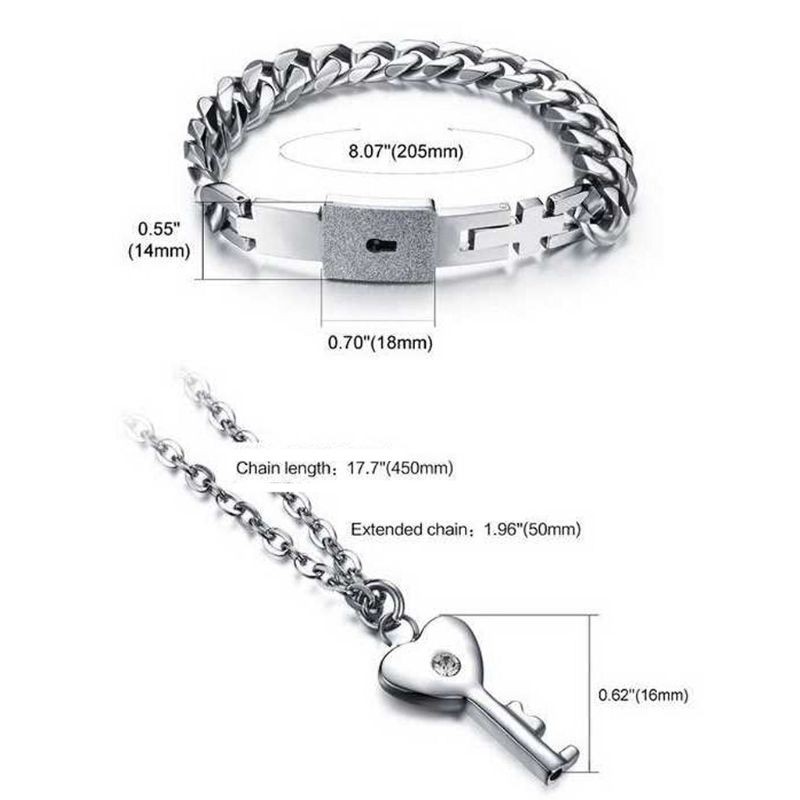 Bộ vòng cổ mặt chìa khóa + vòng tay hình trái tim có lỗ khóa cho cặp đôi