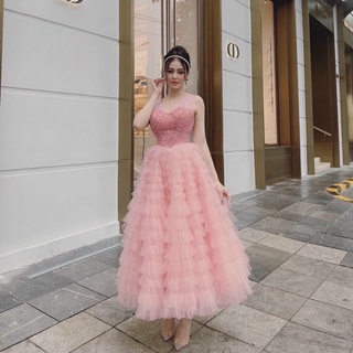 Váy đi đám cưới Unun dự tiệc sang trọng, đầm sang chảnh dạ hội lụa dài cổ đổ