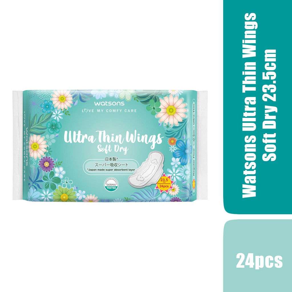 Băng Vệ Sinh Watsons Ultra Thin Wings Soft Dry 23.5cm Loại Siêu Mỏng Cánh Ngày 24 Miếng