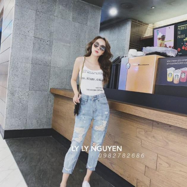 Hàng Chuẩn. Quần bò baggy rách vẩy sơn đủ size sale12.12
