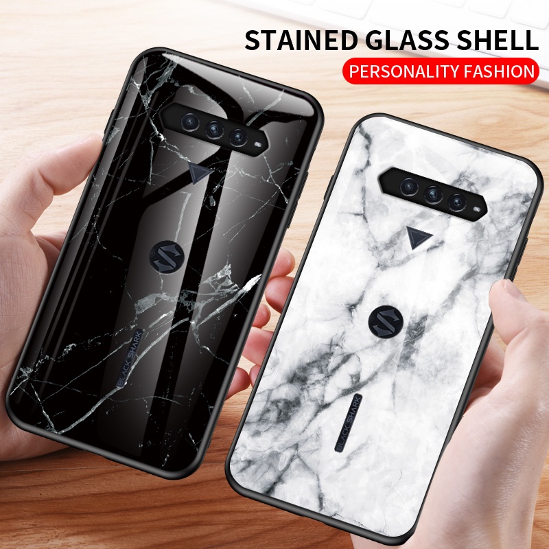 Ốp Điện Thoại Kính Cường Lực Cạnh Silicon Mềm Chống Sốc Họa Tiết Vân Đá Cho Xiaomi Black Shark 5RS 5 5Pro 4 4Pro 3 3S 3Pro