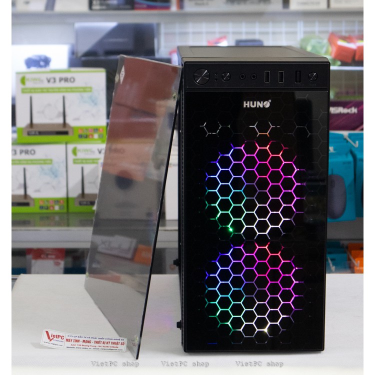 Vỏ case máy tính HUNO và 2 Fan LED RGB