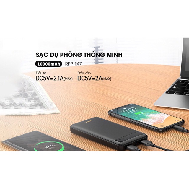 Pin sạc dự phòng Remax RP-147 10000mAh chính hãng