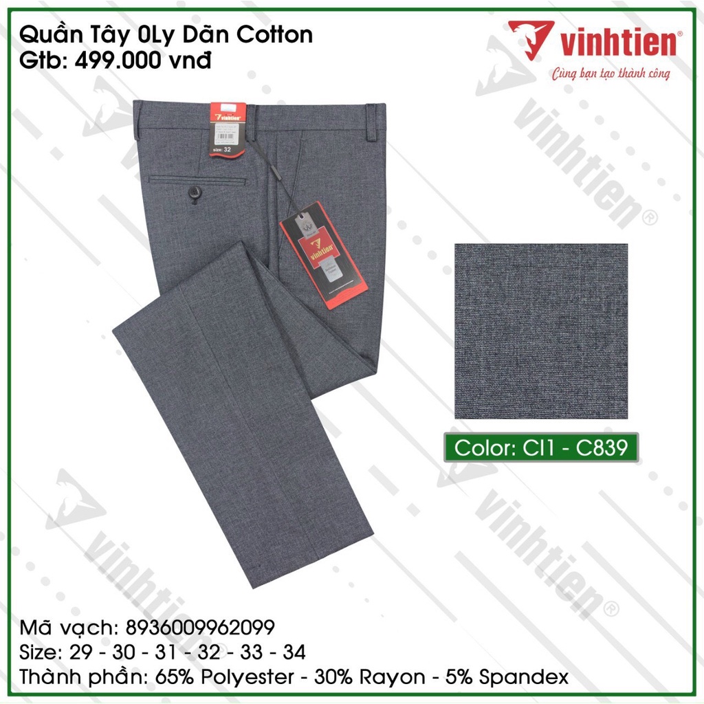 Quần Tây 0ly Classic Dãn Cotton 499 Vĩnh Tiến - Nhiều màu