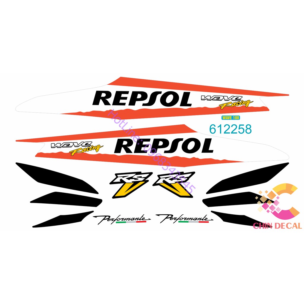 Tem rời WAVE ALPHA 100 &amp; 50cc Phiên bản WAVE REPSOL ( Tem 3 lớp chống nước chống bay màu 612258 )