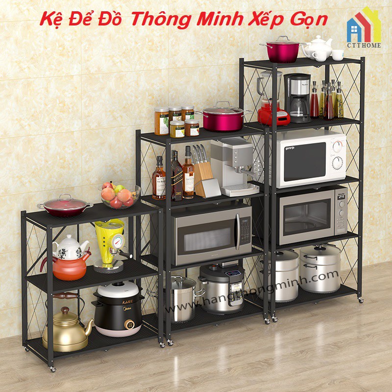 Kệ Gấp Gọn 4 Tầng Để Đồ Nhà Bếp Có Bánh Xe
