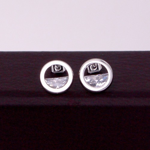 Bông Tai Hình Tròn Đính Nửa Đá Nhân Tạo Titan Ko Đen TT 3296