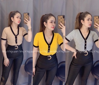 Áo thun gân viền cổ nút bấm