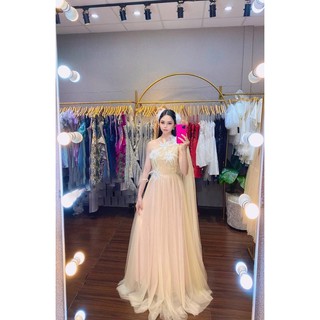 ĐẦM MAXI DẠ HỘI LỆCH VAI LÔNG VŨ