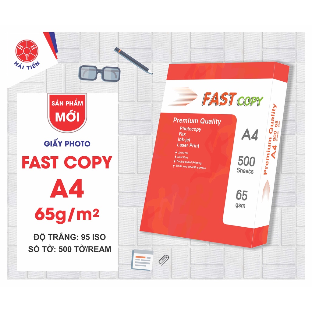 HẢI TIẾN Giấy in, photo FASTCOPY - A4/65gsm (500 tờ/ream) - 5 Reams (Đóng màng co)