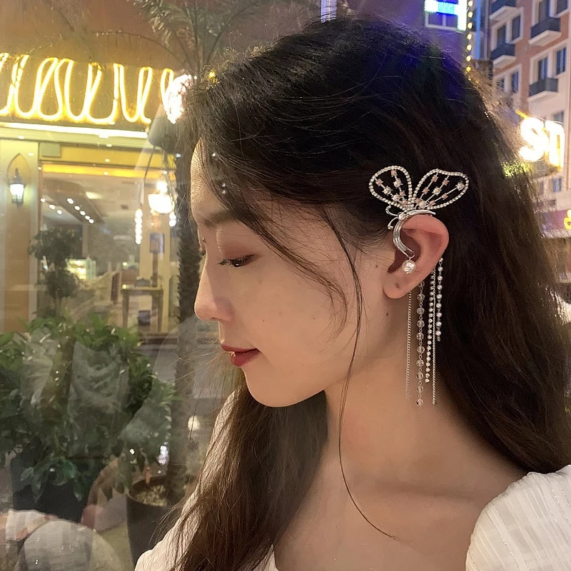 1 Khuyên kẹp vành tai hình bướm đính ngọc trai thanh lịch cho nữ