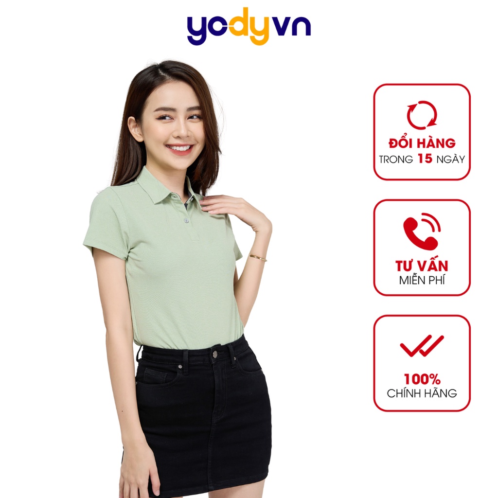 Áo phông polo nữ YODY phối nẹp vải vỏ hàu cổ đức kháng khuẩn khử mùi chống tia cực tím APN5000