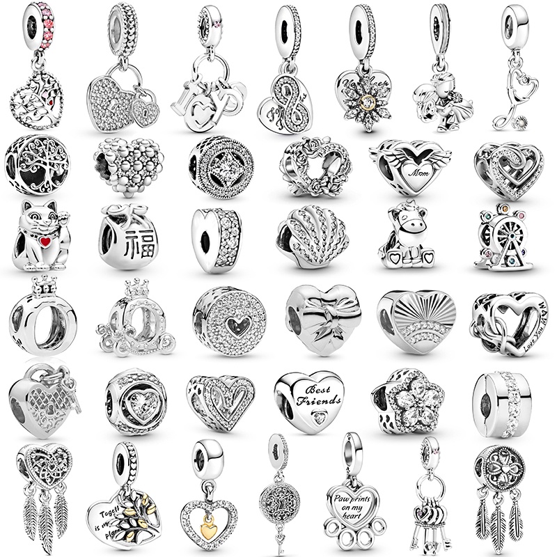 Hạt Charm Hình Trái Tim / Vương Miện Rỗng Màu Sắc Bạc DIY Dành Cho Nam Nữ