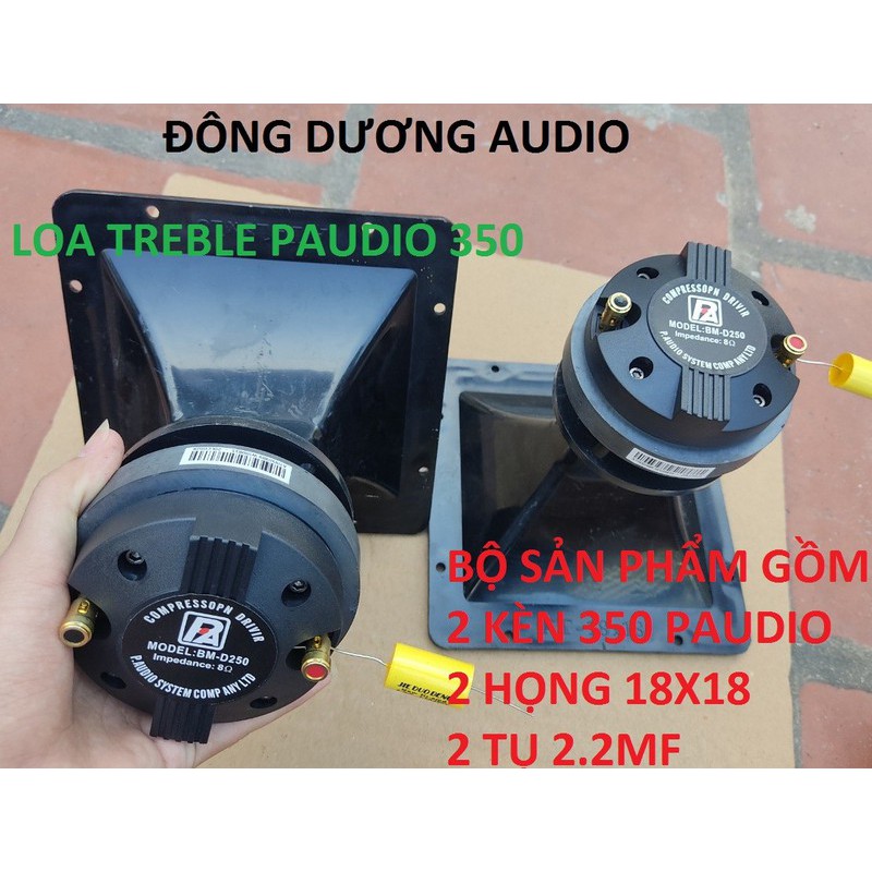 BỘ 2 CỦ TREBLE PAUDIO 350 KÈM HỌNG 18X18 VÀ TỤ 2,2MF - LOA TREBLE RỜI