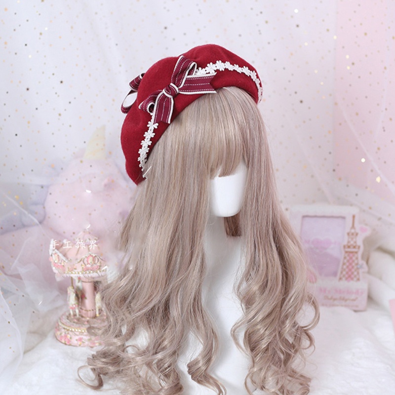 Mũ Beret Đính Nơ Họa Tiết Hoa Cúc Dễ Thương Phong Cách Lolita
