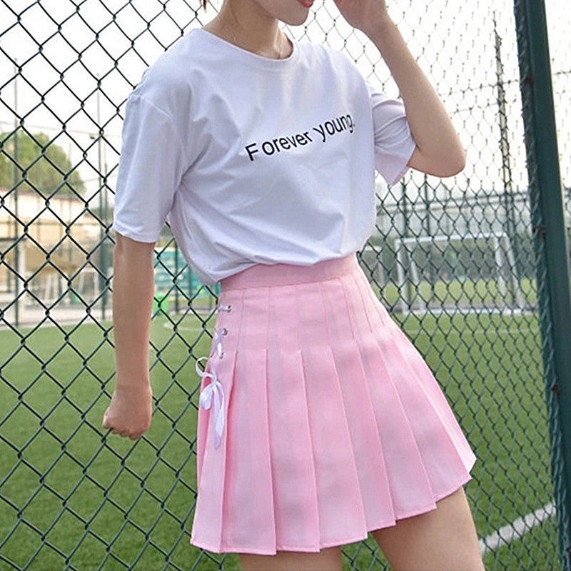 Chân váy chữ A xếp ly lưng cao có dây rút thắt nơ thời trang cho nữ