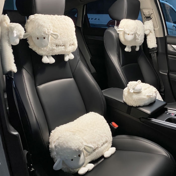 Bộ gối tựa lưng và đầu ô tô gối tựa lưng trang trí ô tô xe hơi cao cấp hình chú cừu bông tuyết dễ thương TOO-STORE