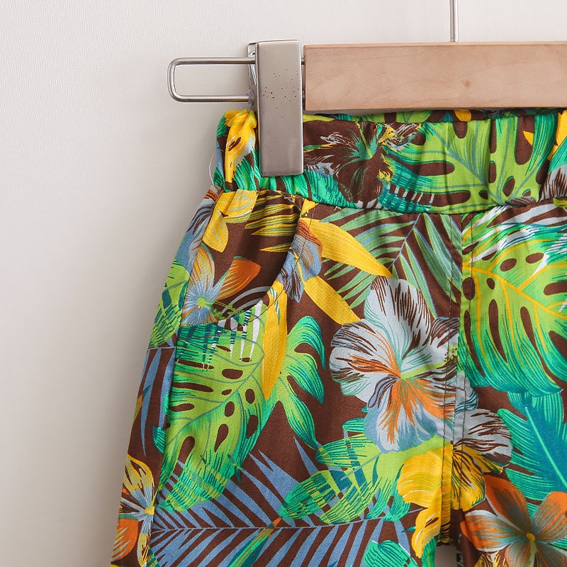 Set Đồ Đi Biển 2 Món Áo Sơ Mi Tay Ngắn Phối Quần Short Mỏng In Hoa Thời Trang Đi Biển Cho Bé