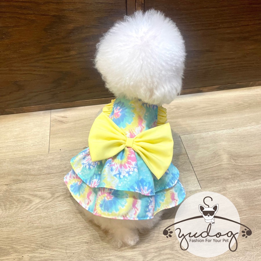 Đầm cổ sen chấm bi cho thú cưng chó mèo, đầm xinh cho chó mèo yudog