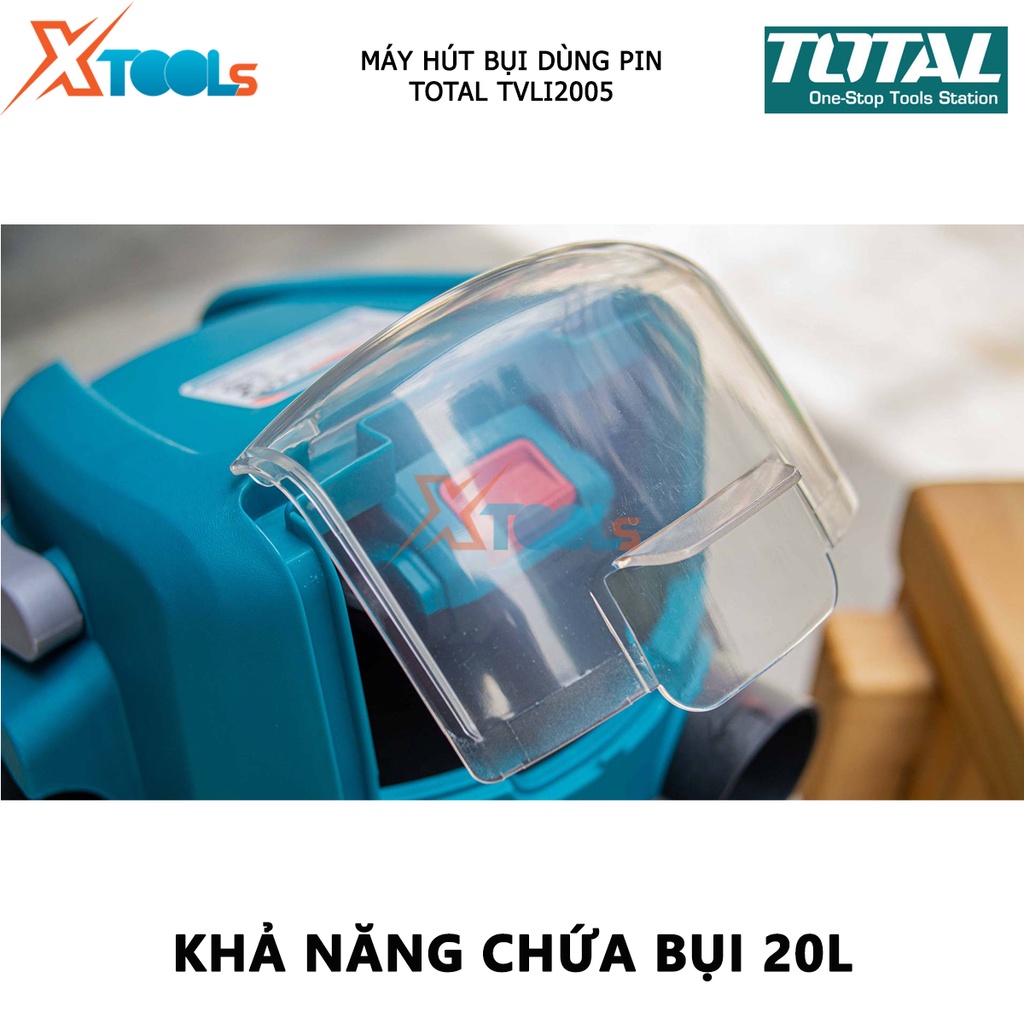 Máy hút bụi dùng pin 20V TOTAL TVLI2005 máy quét dọn cầm tay bình chứa thép không gỉ chứa bụi 20L [XSAFE][XTOOLs]