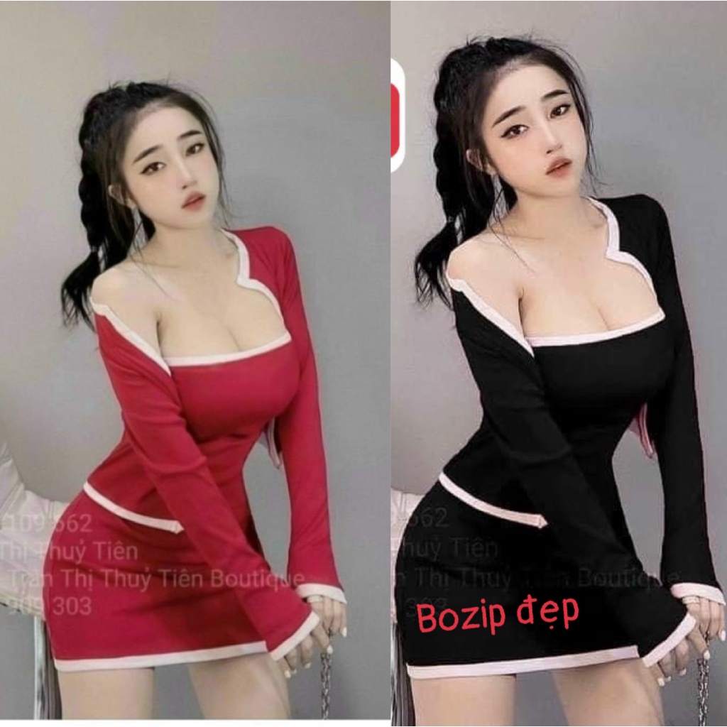 Set váy body đỏ mới,đầm body dài tay xinh