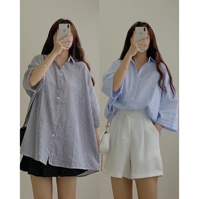 Sơ mi sọc kẻ tay lỡ 064 - ảnh thật JuNclothingg