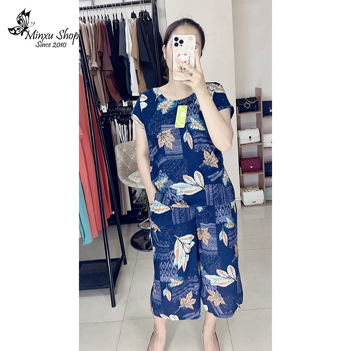 Bộ mặc nhà trung niên vải lanh ỐNG SỚ 2 TÚI SÂU TO, áo ngắn tay quần lửng ống rộng cho bà cho mẹ Minxu shop GS