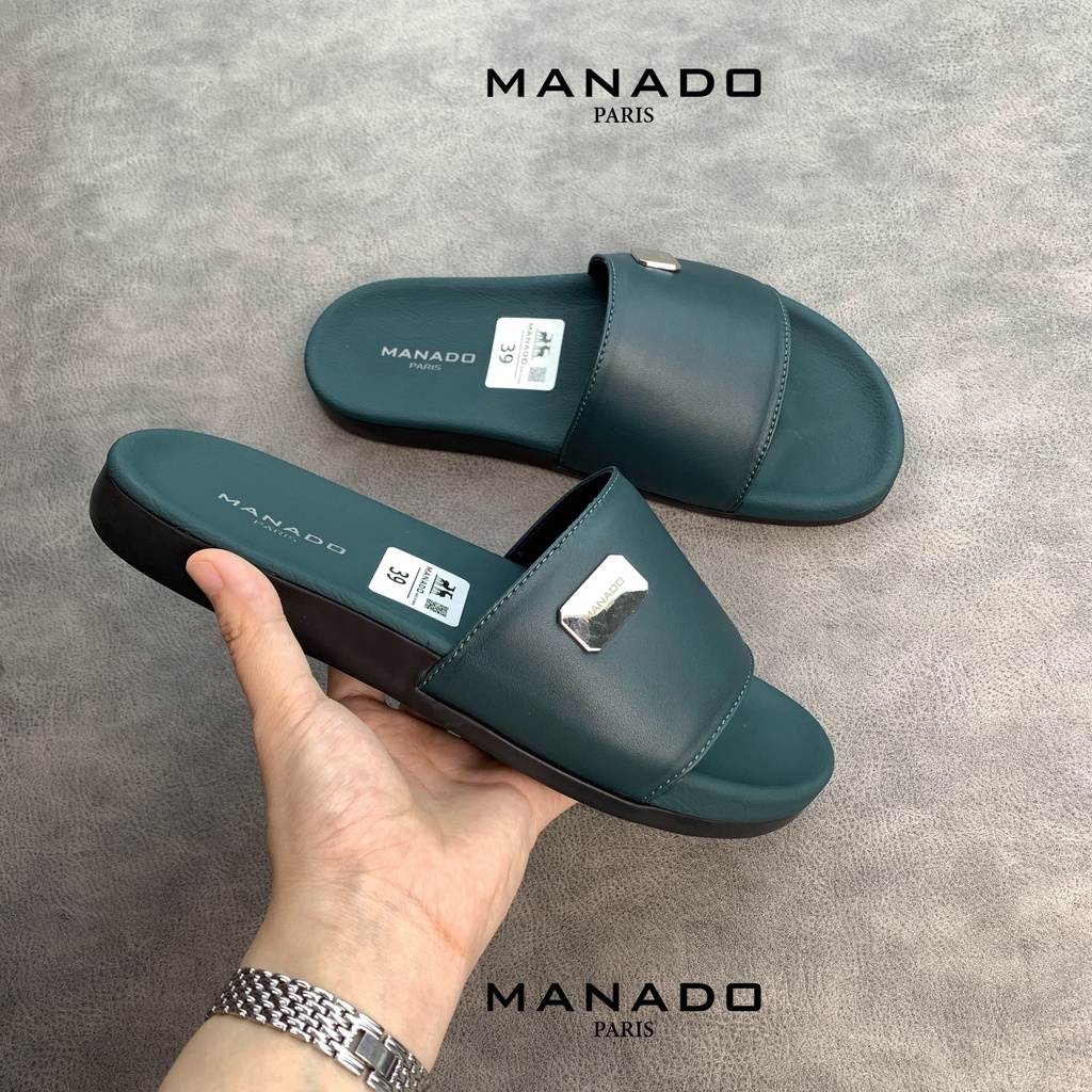 Manado - Dép da nam, dép nam quai ngang da bò cao cấp, đế cao su - Mã MND02 màu xanh ngọc fullbox, có hỗ trợ đổi size