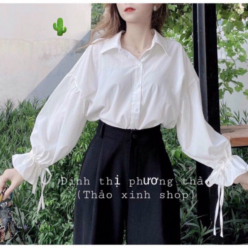 Áo sơ mi tay phồng CỔ BẺ CỘT NƠ rút dây xinh xắn ❤ | BigBuy360 - bigbuy360.vn