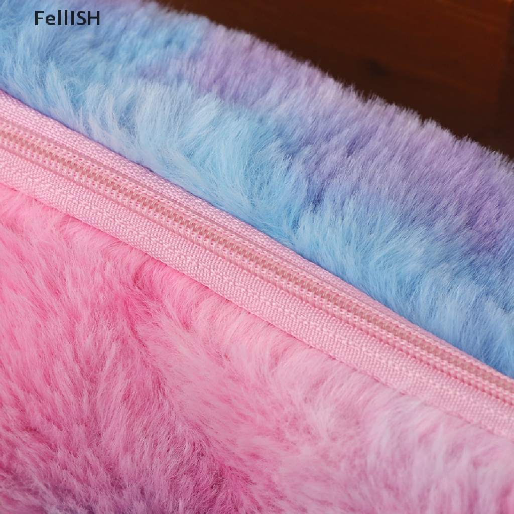 Túi Đựng Bút Bằng Lông Màu Cầu Vồng Dễ Thương 439br