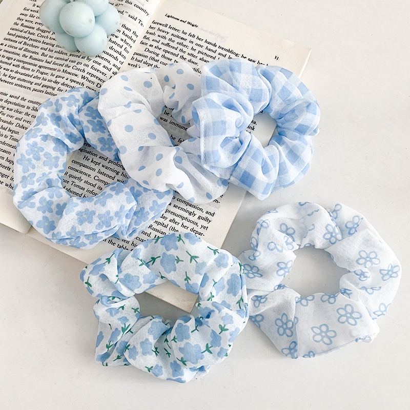 Dây Cột Tóc Cao Su Bản Lớn Màu Xanh Dương Phong Cách Hàn Quốc