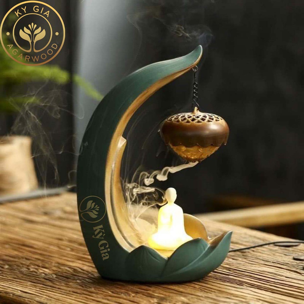 Thác Khói Trầm Hương Kỳ Gia AGARWOOD Cao Cấp Hoa Sen Treo
