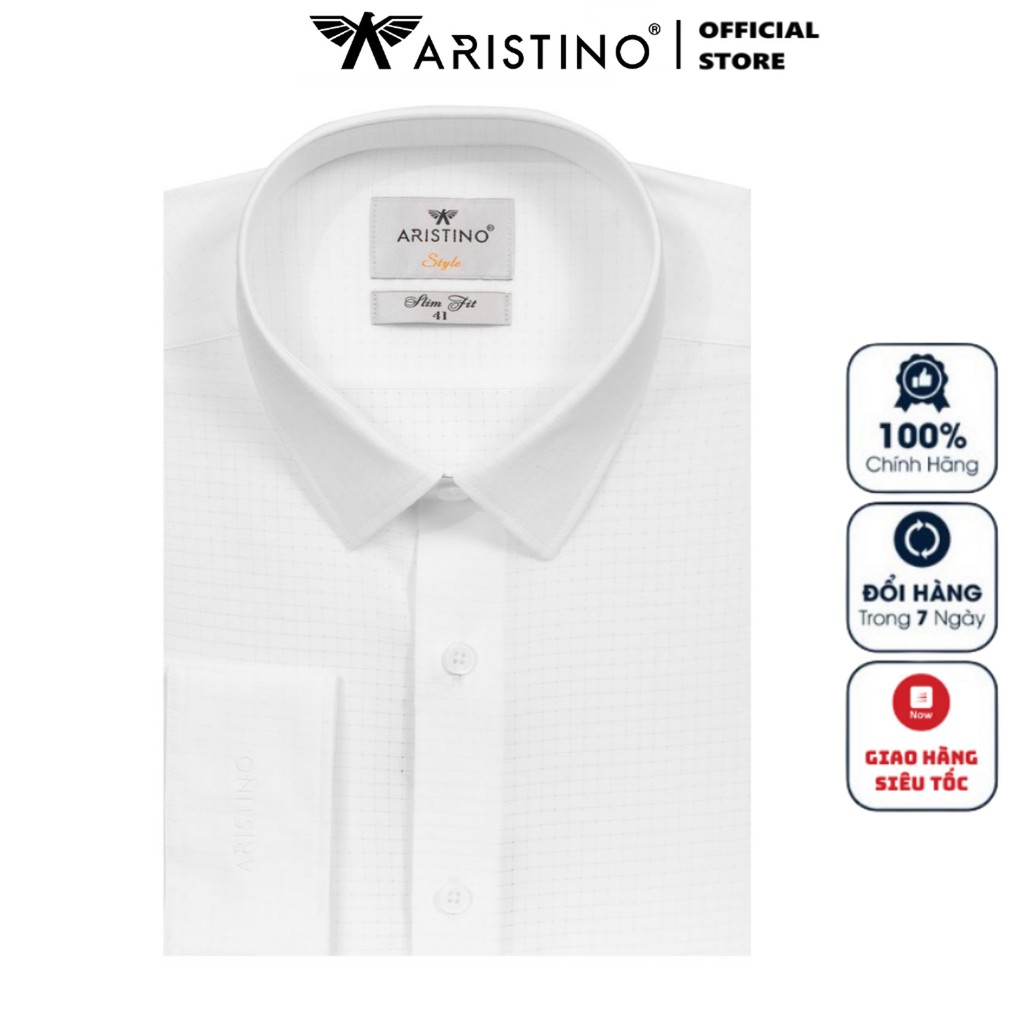 Áo Sơ Mi Nam Tay Dài Aristino ALS08009 Màu Trắng Caro Dệt Lỗ Kiểu Dáng Slim Fit Chất Liệu Nano