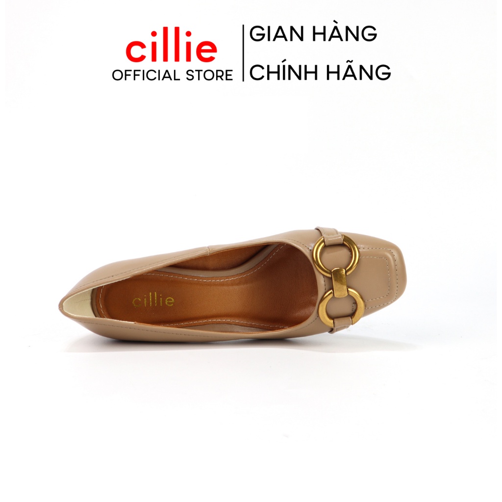 Giày cao gót nữ mũi vuông đính khoá sang trọng gót trụ 5cm đi làm công sở đi chơi Cillie 1119