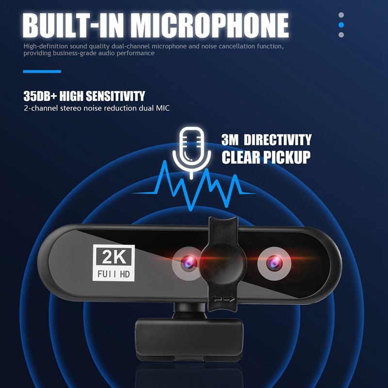 Video Conference Webcam 2K PC Web Camera with Face Recognition Dual Lens Autofocus HD Camera for Computer Live Broadcast